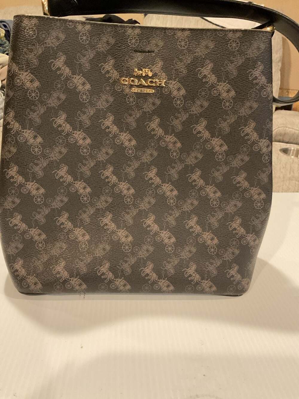 Coach Town Bucket Bag in Horse and Carriage Print Black/Grey Multi - Picture 2 of 3